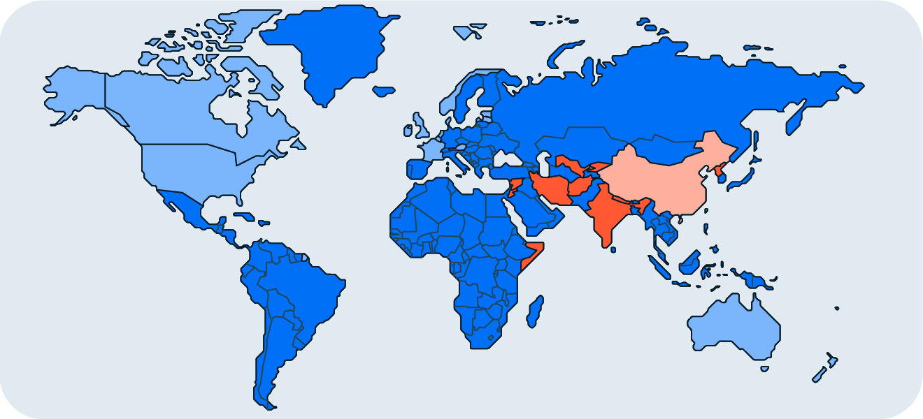 禁令国家地图。